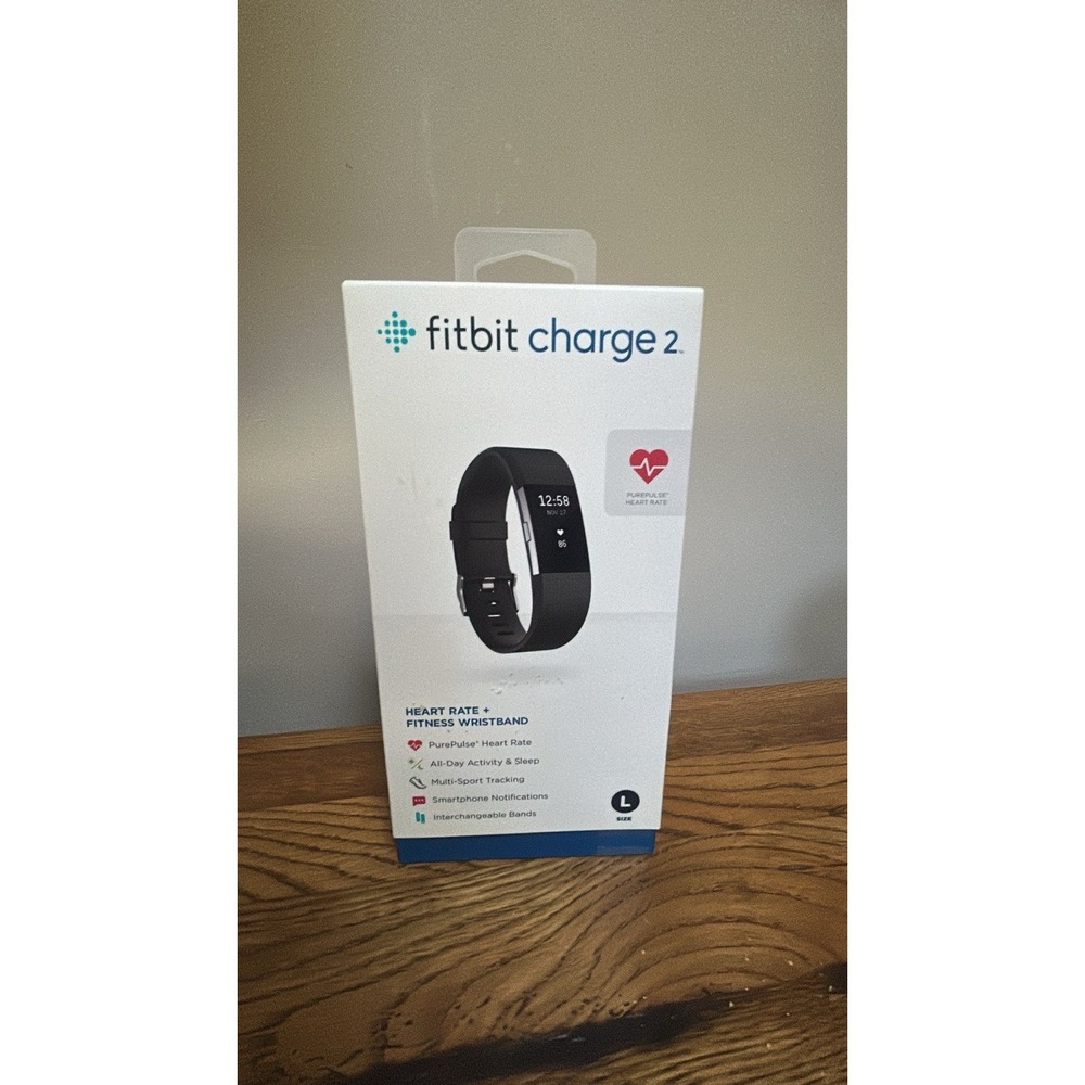 Fitbit Charge 2 Heart Rate Fitness Wristband Tracker Black Large NEW Sealed